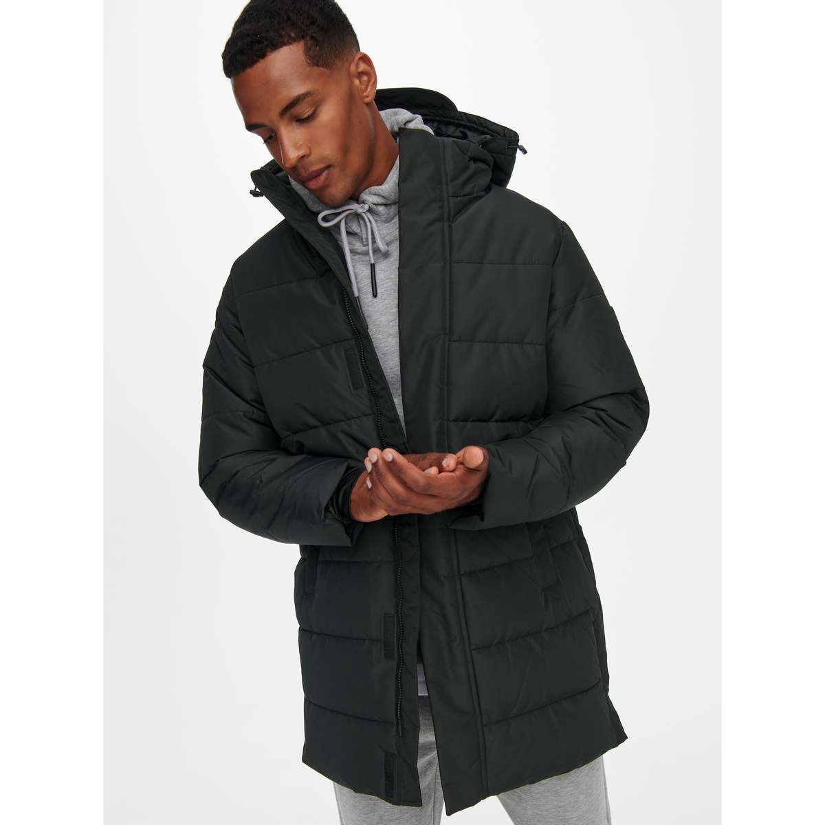 ONLY & SONS MEN΄S REGULAR FIT POLYESTER DETACHABLE HOOD RIBBED CUFFS COAT 22020156 BLACK
